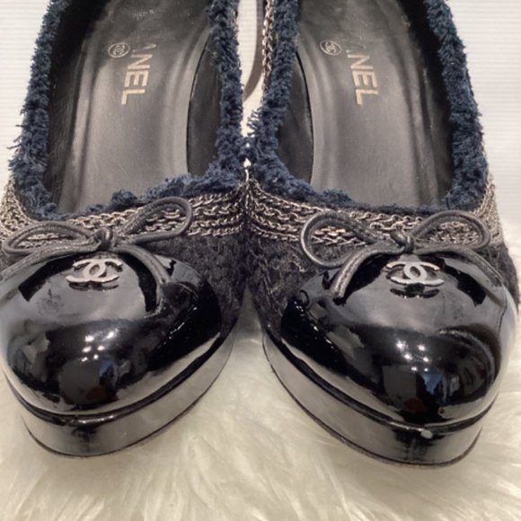 Chanel Platform Tweed Sz 39.5 Shoe - Picture 1 of 6